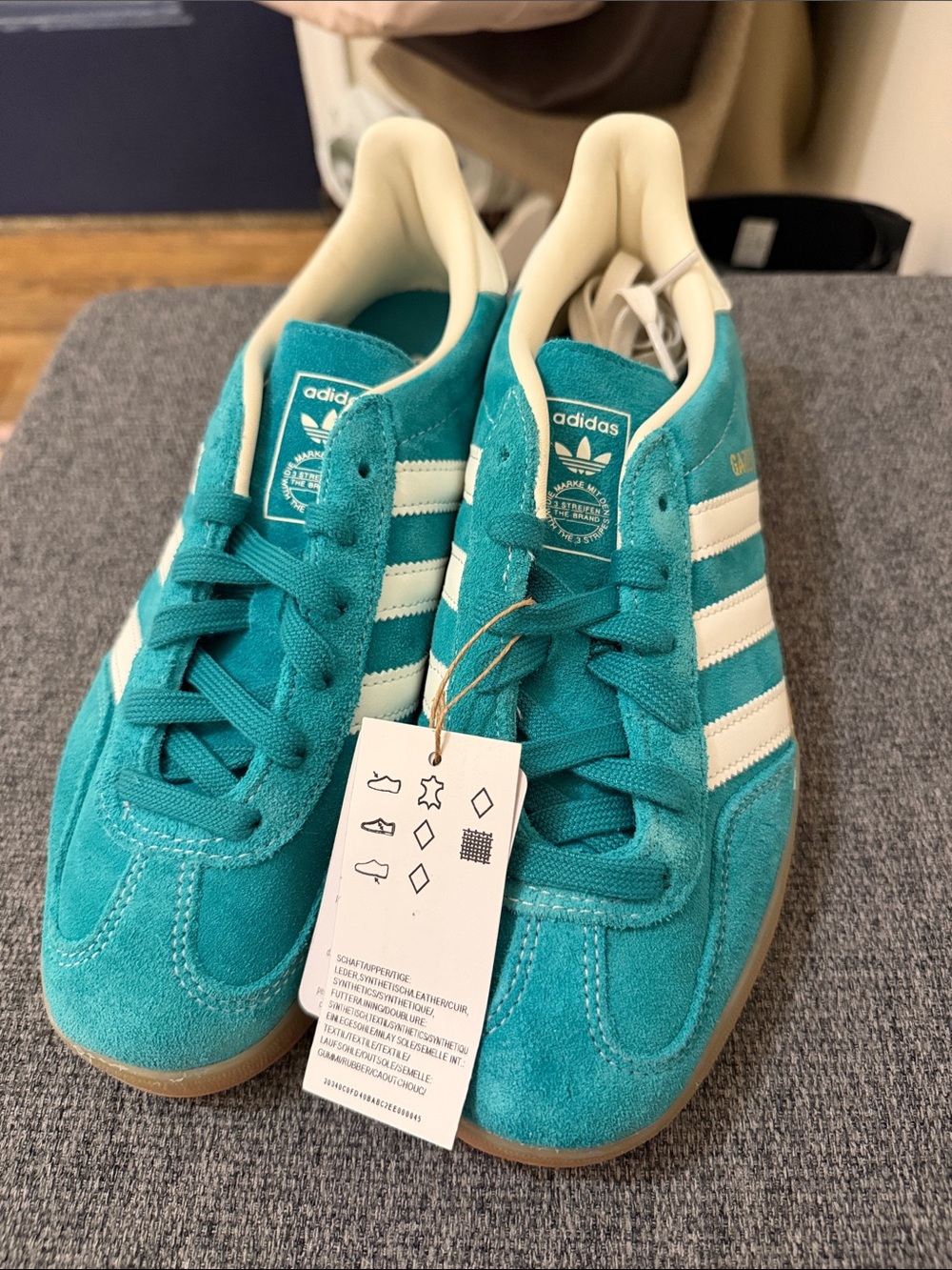 adidas Teal Suede Sneakers with White Stripes